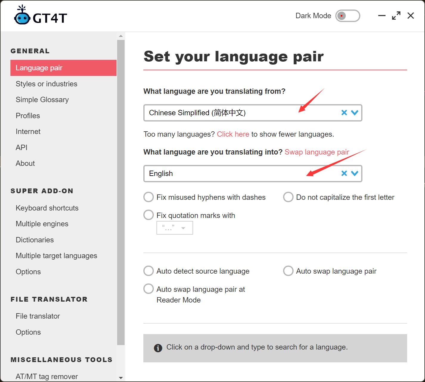 GT4T Language pair